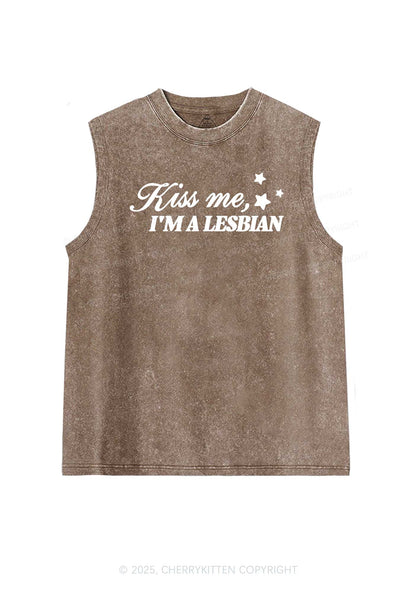 Kiss Me Im Lesbian Pride Y2K Washed Muscle Tank Cherrykitten