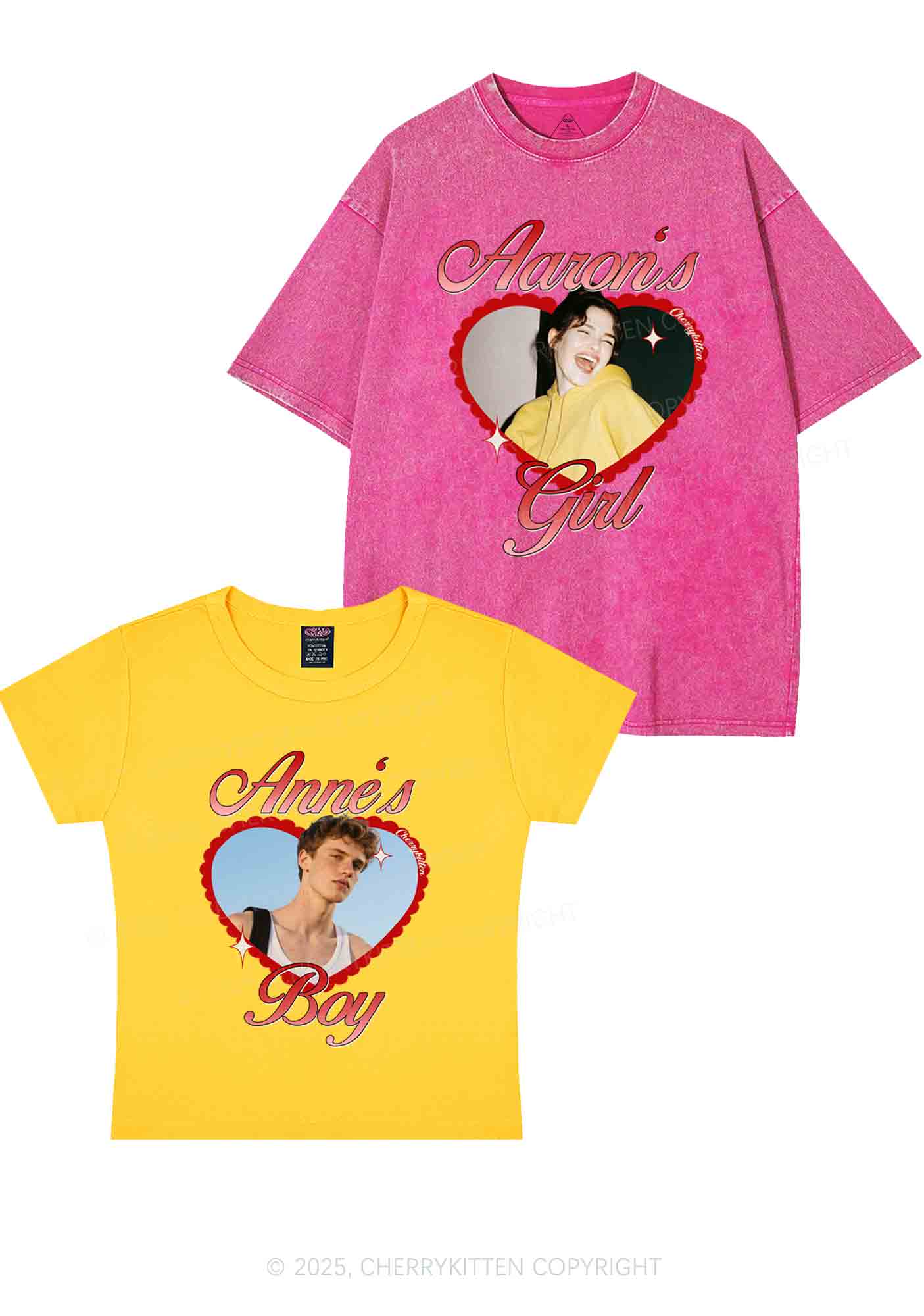 Custom Photo Heart Graphic Y2K Valentine's Day Couple Shirt Cherrykitten