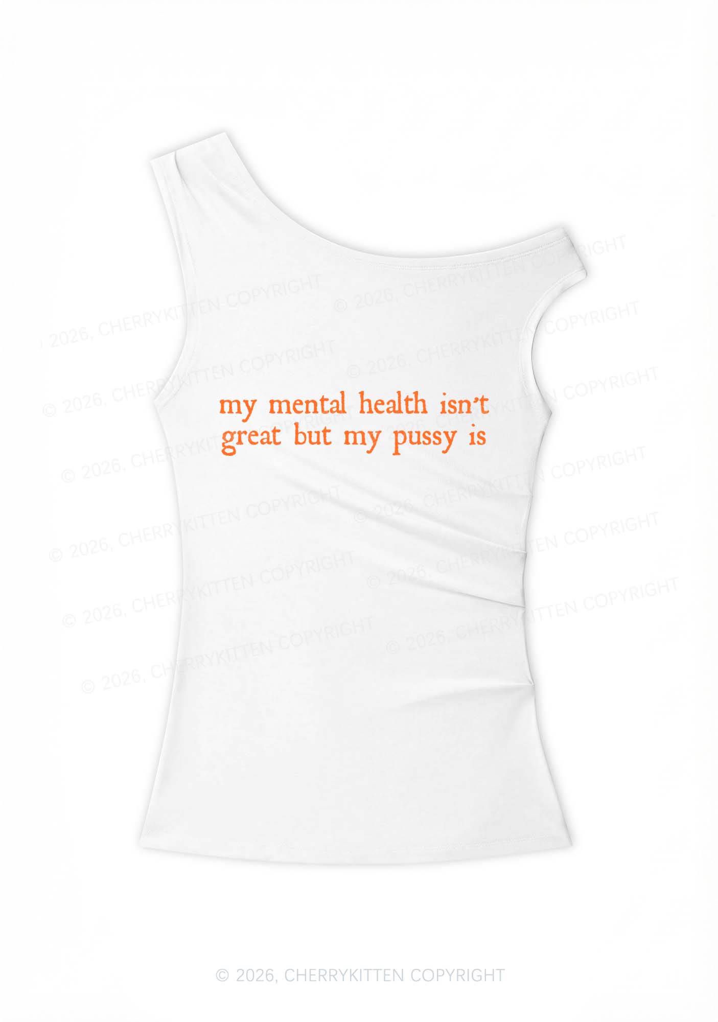 Great Mental Health Y2K Off Shoulder Tank Top Cherrykitten