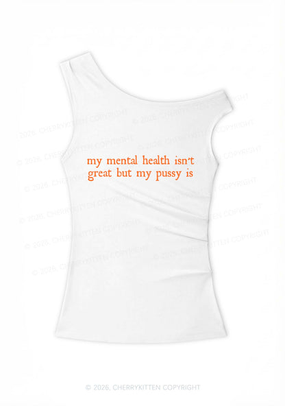 Great Mental Health Y2K Off Shoulder Tank Top Cherrykitten
