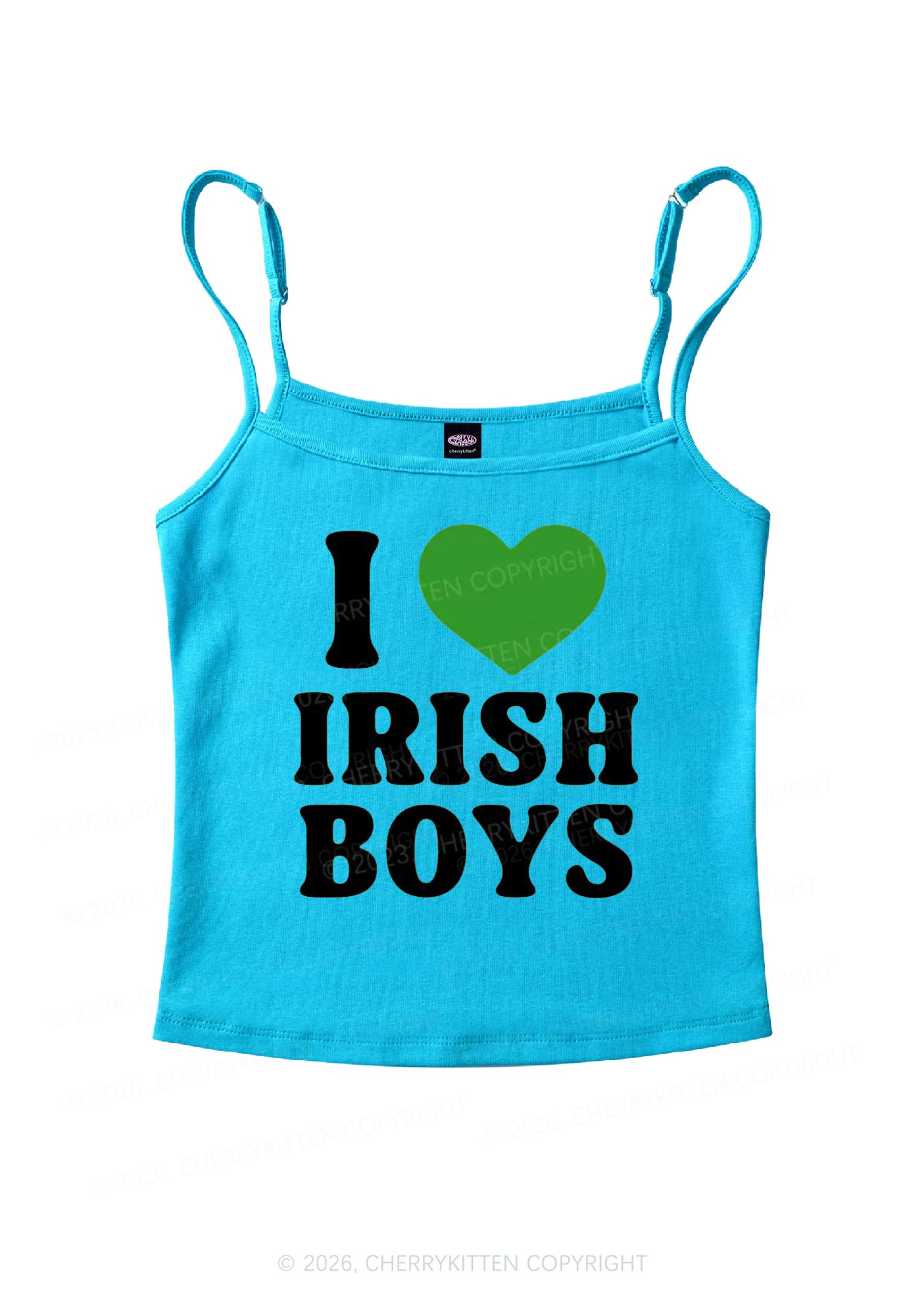 I Love Irish Boys St Patricks Y2K Spaghetti Strap Cami Cherrykitten