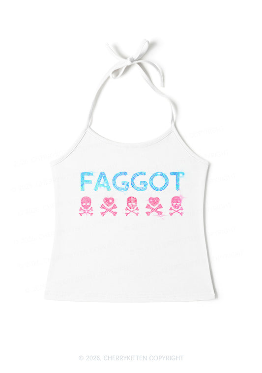 Rhinestone Faggot Skull Pride Y2K Halter Neck Cami Cherrykitten