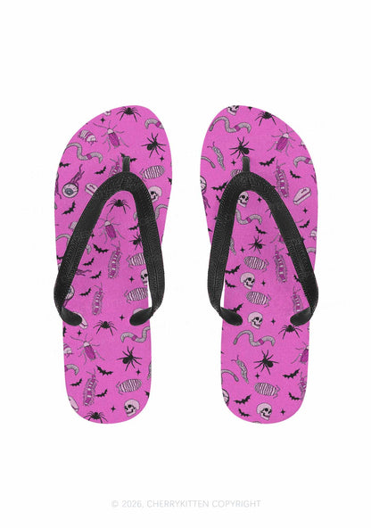 Halloween Goth Pink Party Y2K Print Flip Flops Cherrykitten