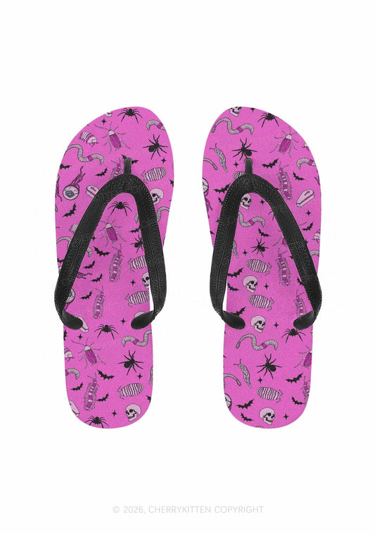 Halloween Goth Pink Party Y2K Print Flip Flops Cherrykitten