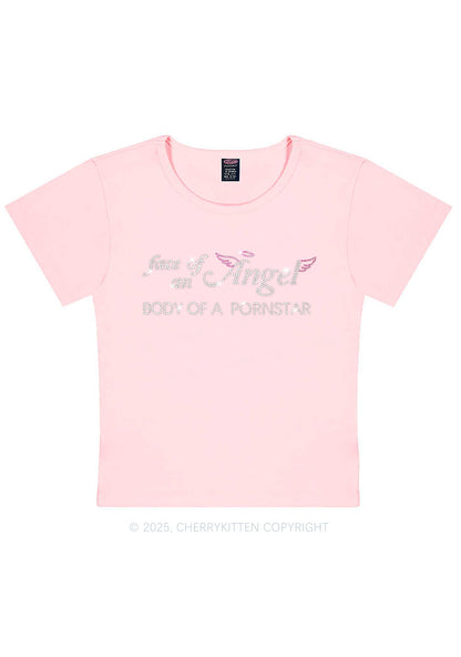 Rhinestone Face Of An Angel Y2K Baby Tee Cherrykitten