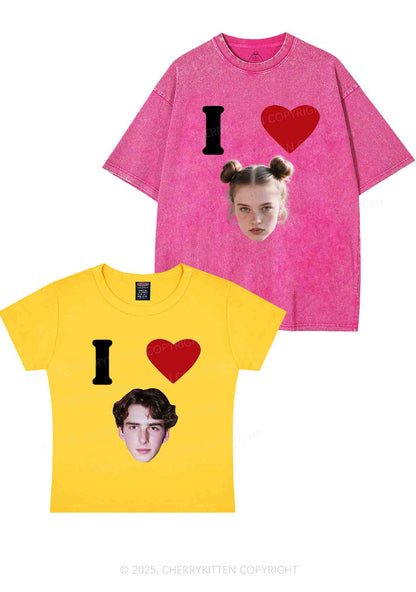 I Love Custom Portrait Y2K Valentine's Day Couple Shirt Cherrykitten
