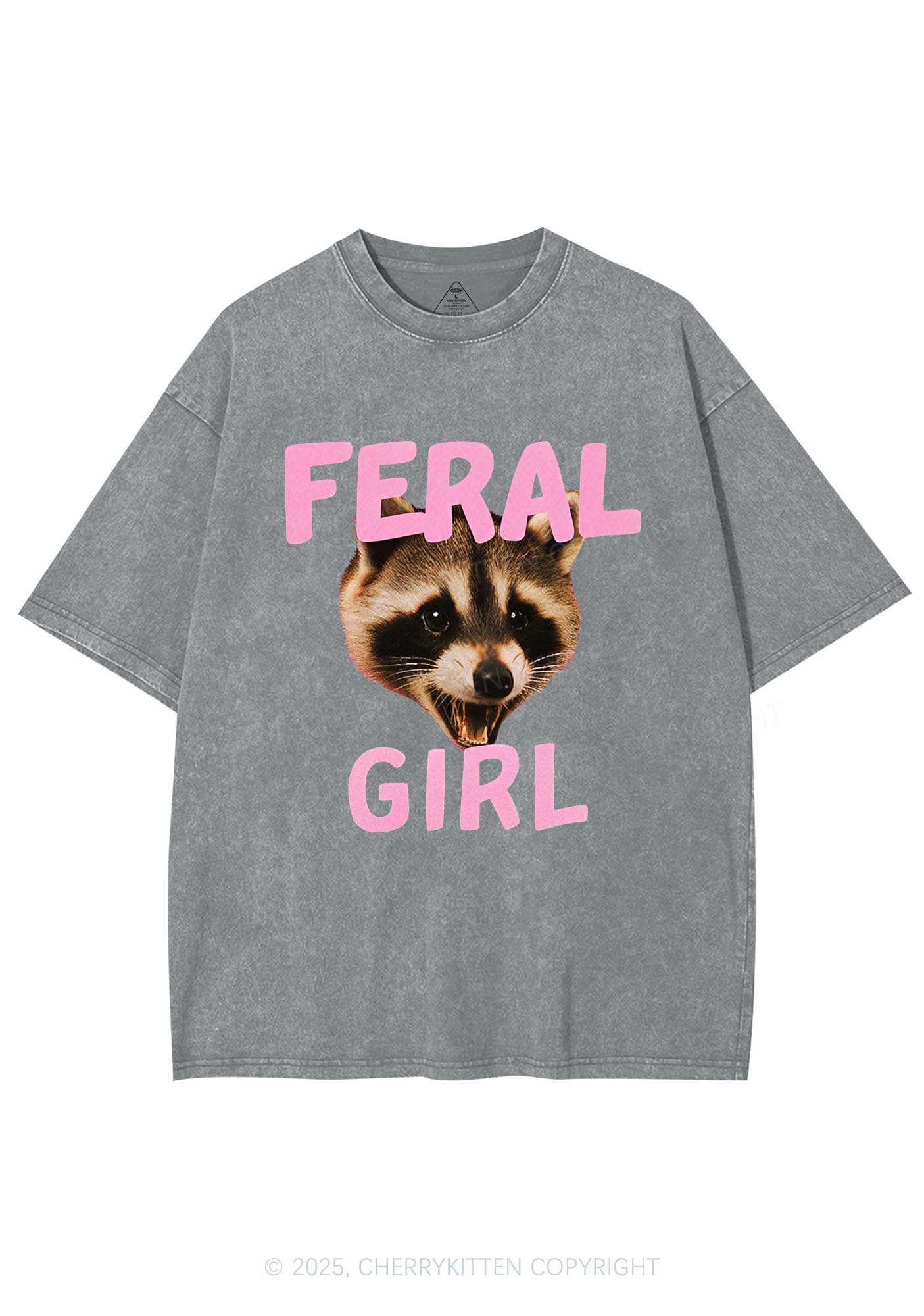 Feral Girl Raccoon Y2K Shirts Washed Tee Cherrykitten