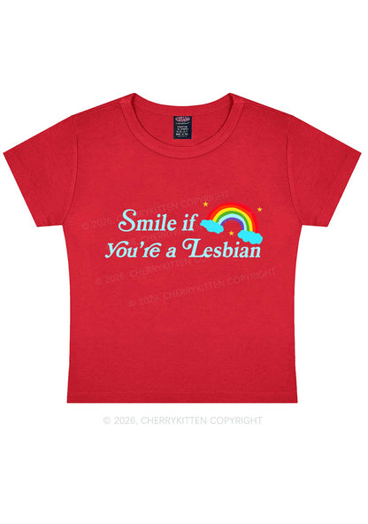 Smile If You Are Lesbian Pride Y2K Baby Tee Cherrykitten