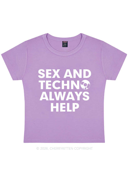 Sx And Techno Always Help Y2K Baby Tee Cherrykitten
