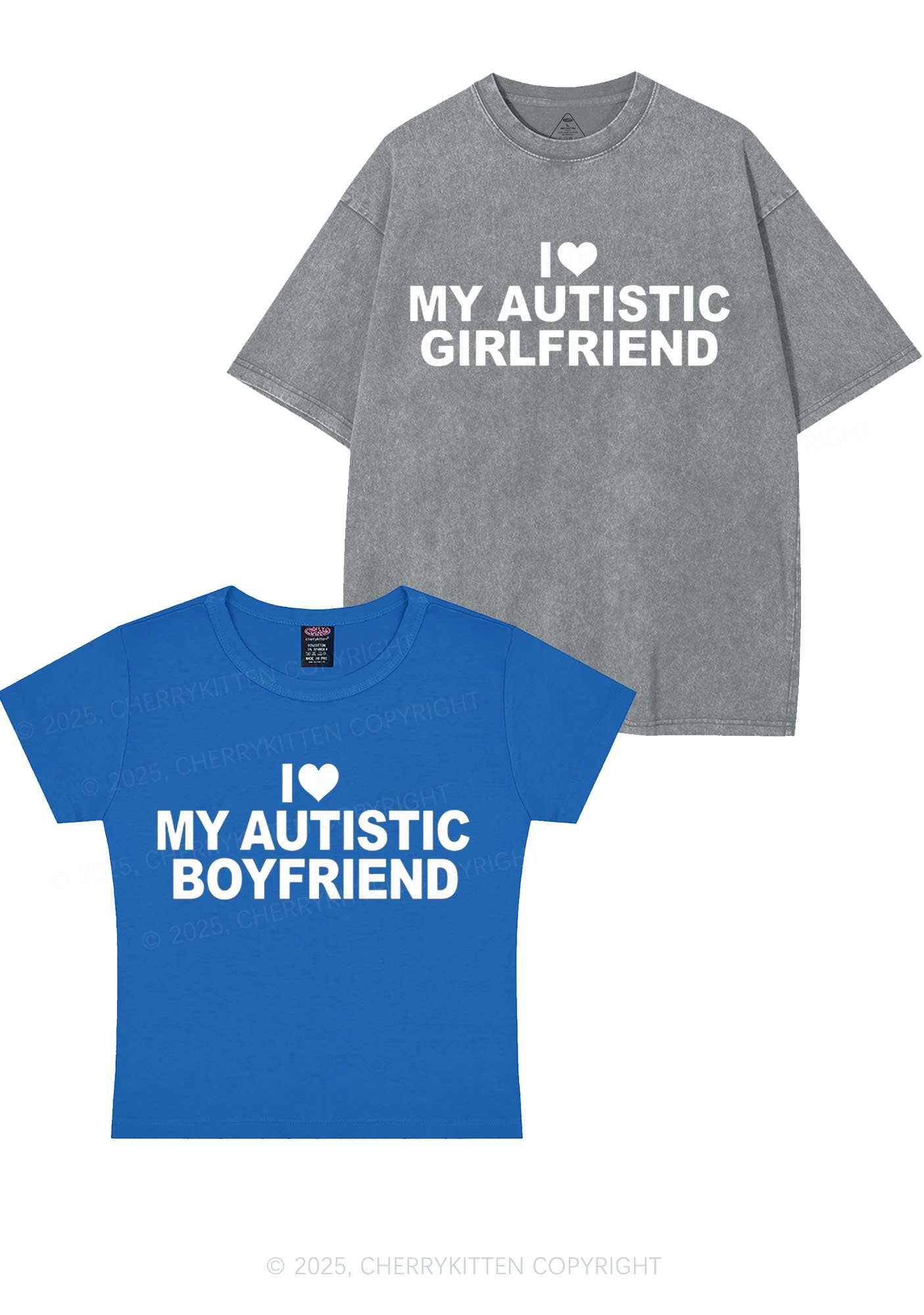 I Love My Autistic GF BF Y2K Valentine's Day Couple Shirt Cherrykitten