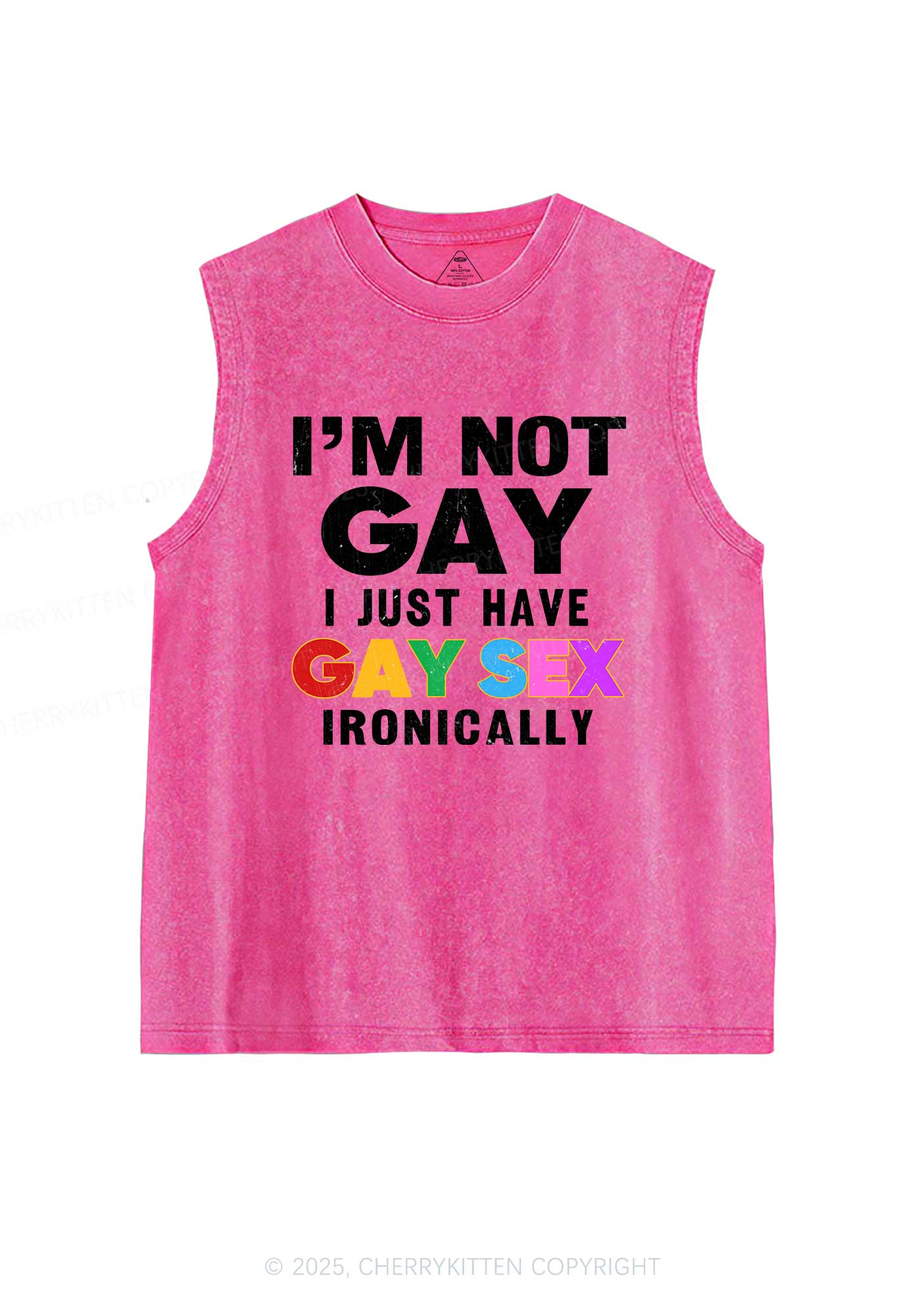 Gay Sx Ironically Pride Y2K Washed Muscle Tank Cherrykitten