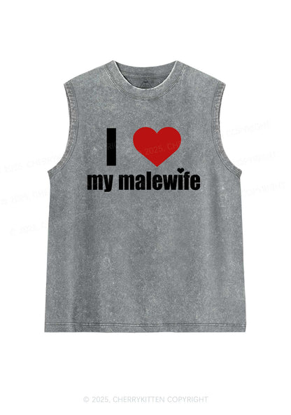 I Love My Malewife Pride Y2K Washed Muscle Tank Cherrykitten