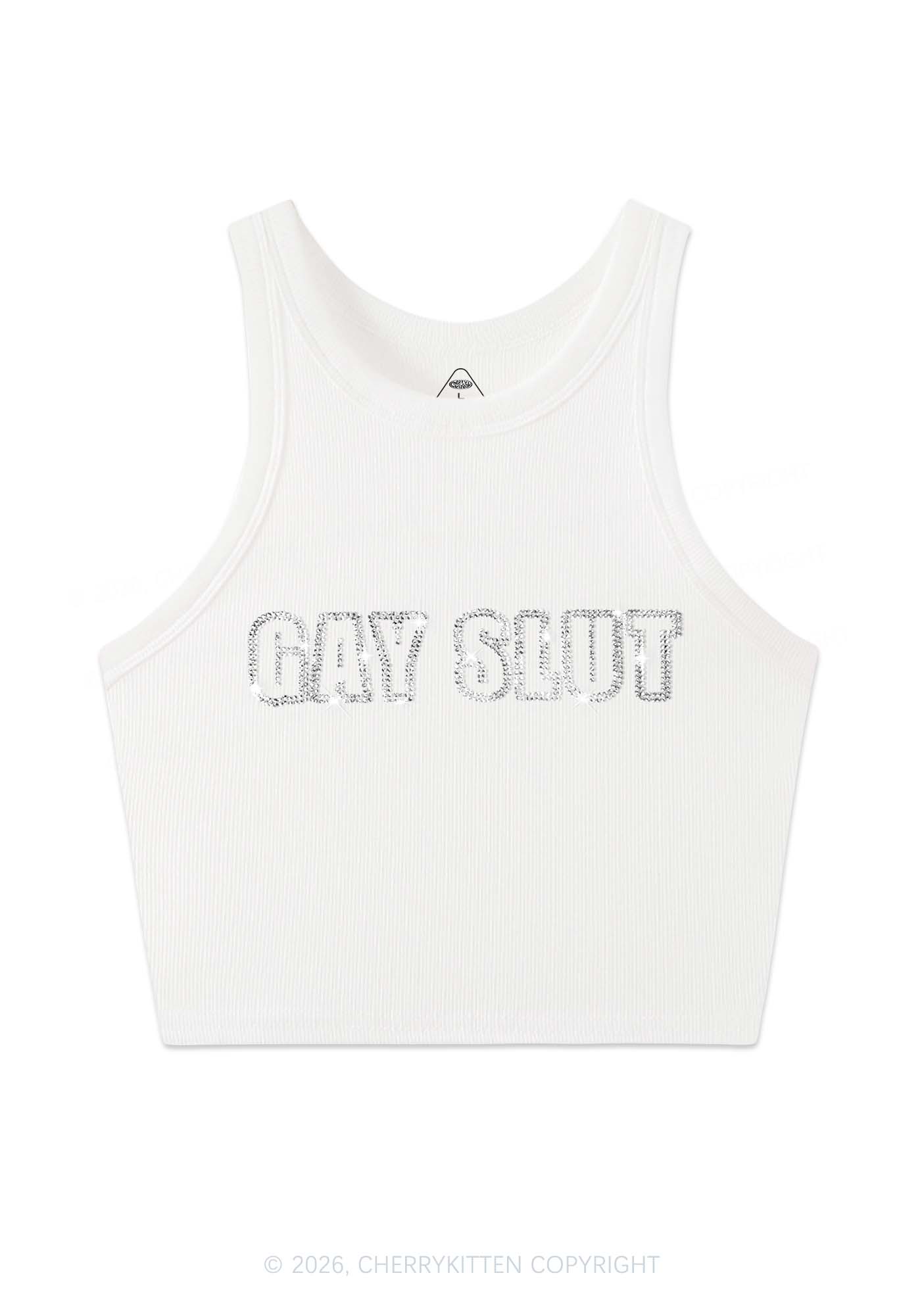 Rhinestone Gay Slxt Pride Y2K Crop Tank Top Cherrykitten