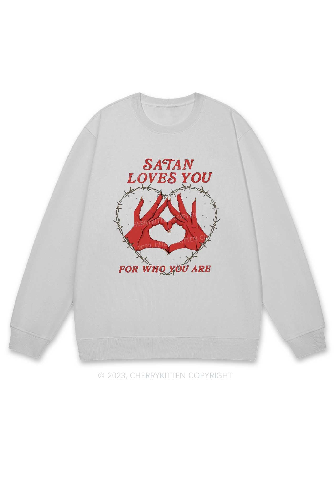 Satan Loves You Heart Halloween Y2K Sweatshirt Cherrykitten