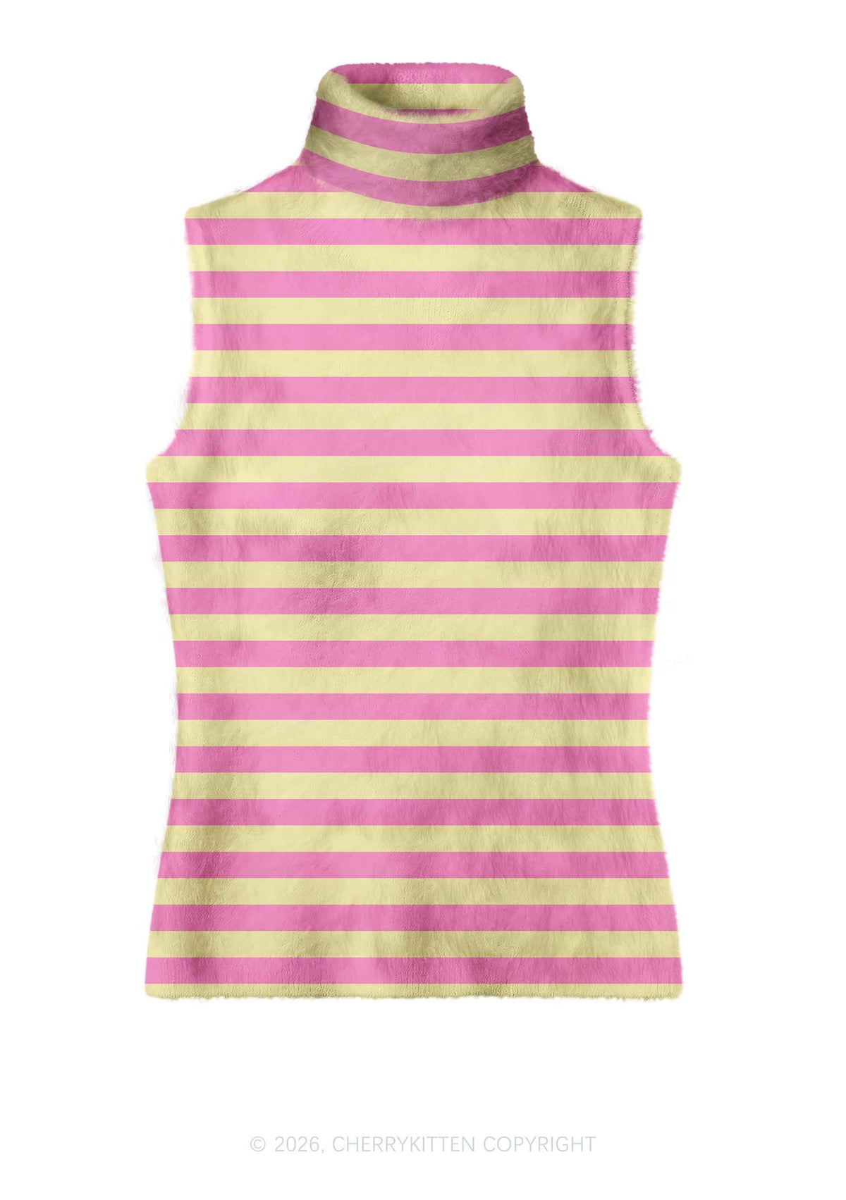 Pink Yellow Stripes Y2K Knit Turtleneck Tank Top Cherrykitten