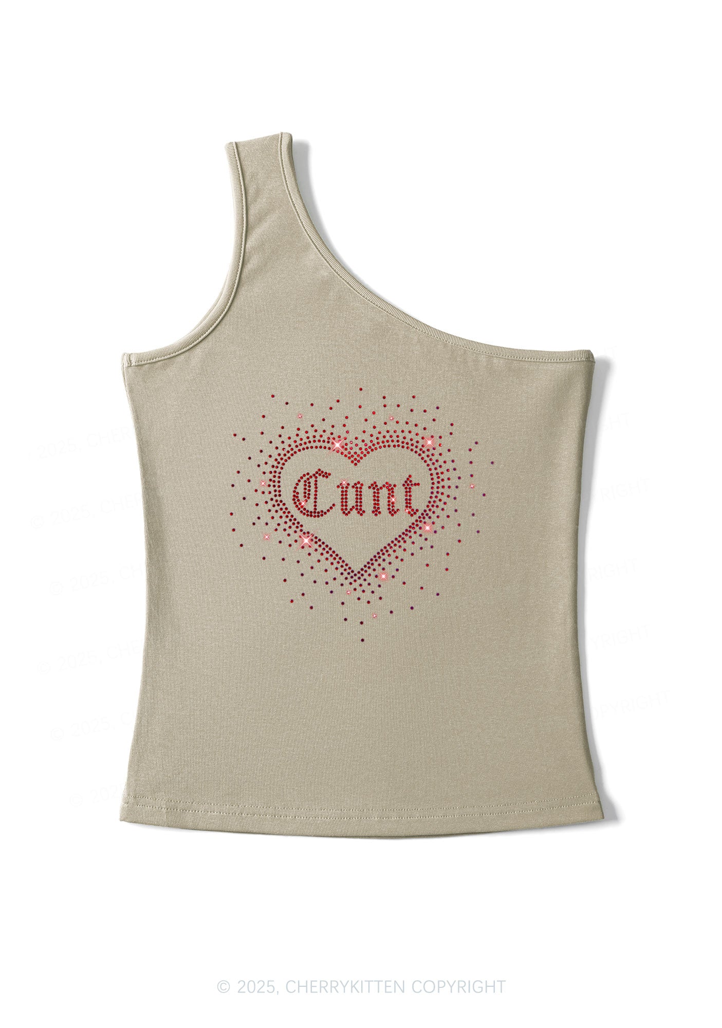 Rhinestone Love Cxxt Y2K One Shoulder Tank Top Cherrykitten