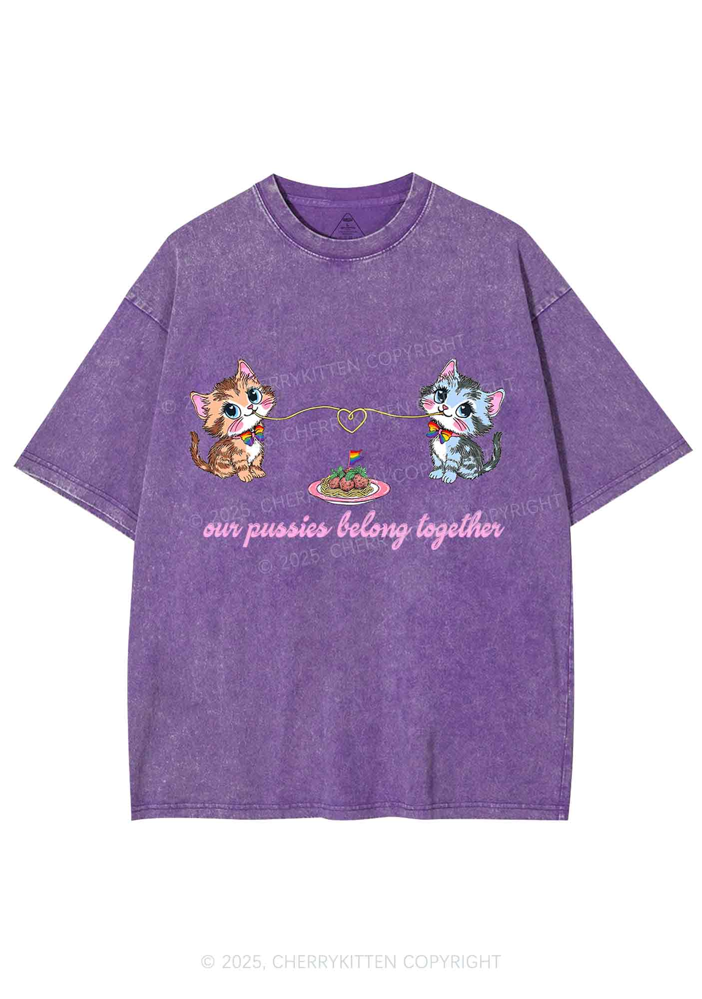 Our Puxxies Belong Together Pride Y2K Shirts Washed Tee Cherrykitten