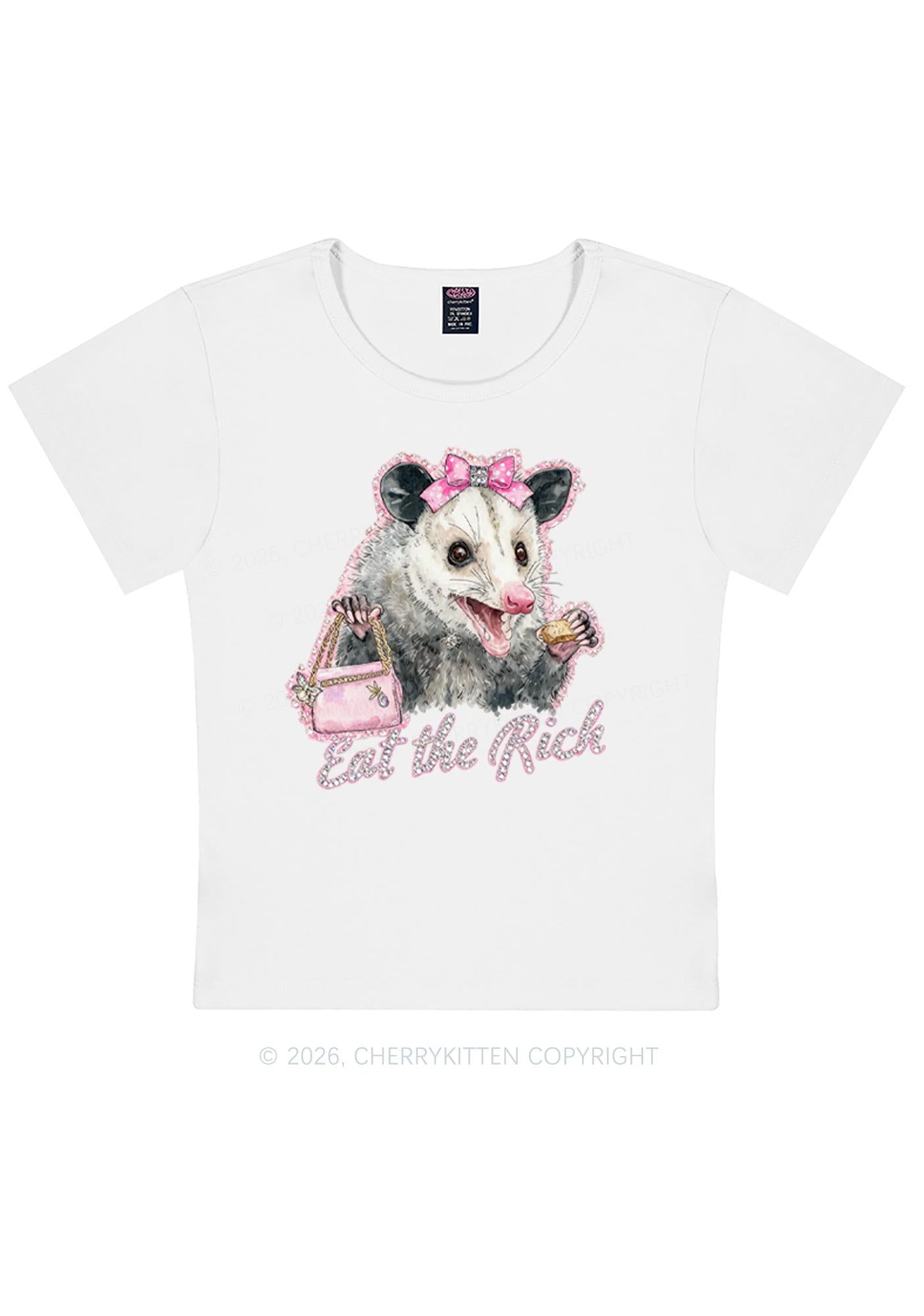 Eat The Rich Possum Y2K Baby Tee Cherrykitten