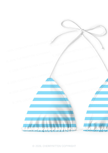 Blue And White Stripes Y2K Print Bikini Set Cherrykitten