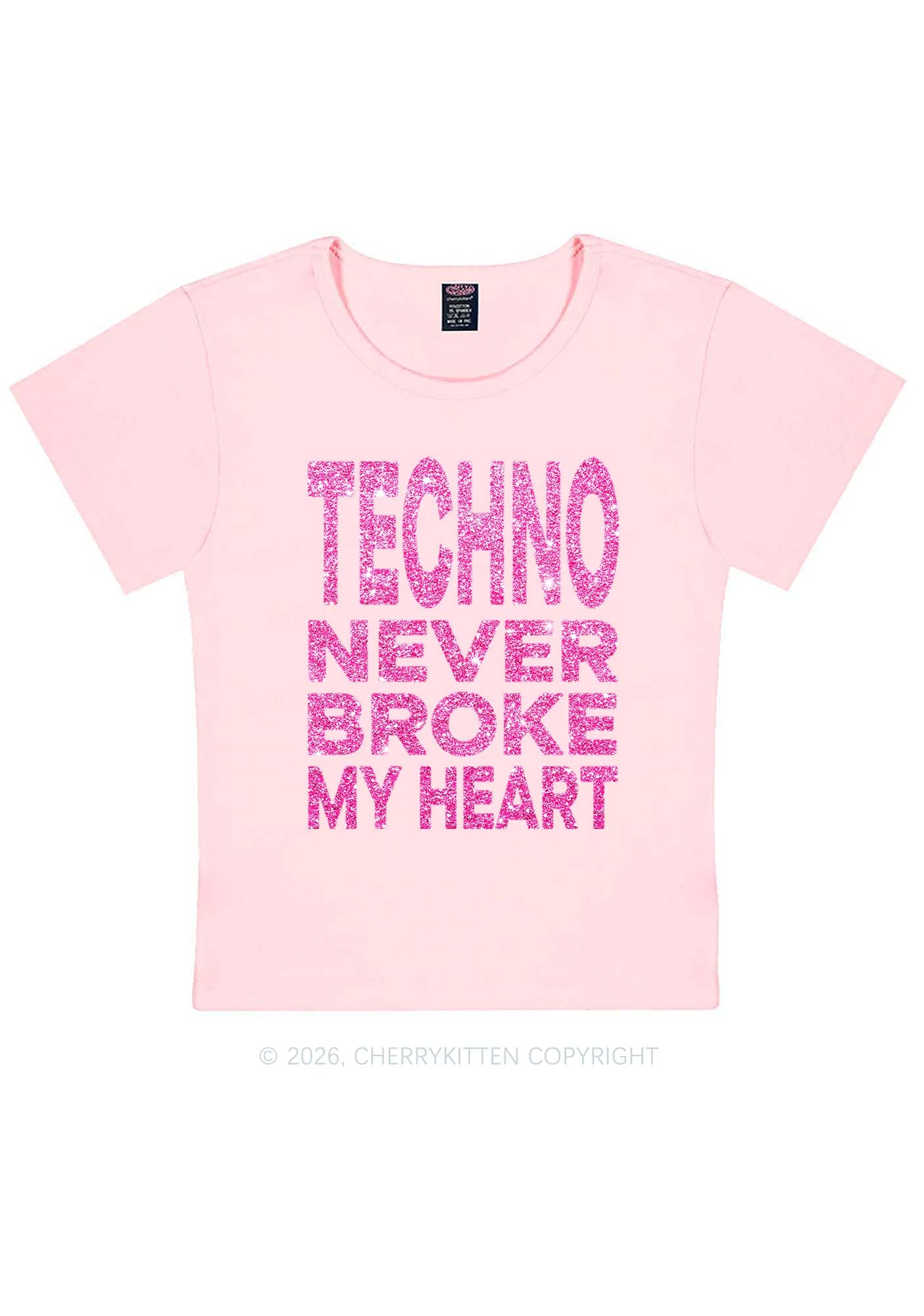 Glitter Techno Heart Y2K Baby Tee Cherrykitten
