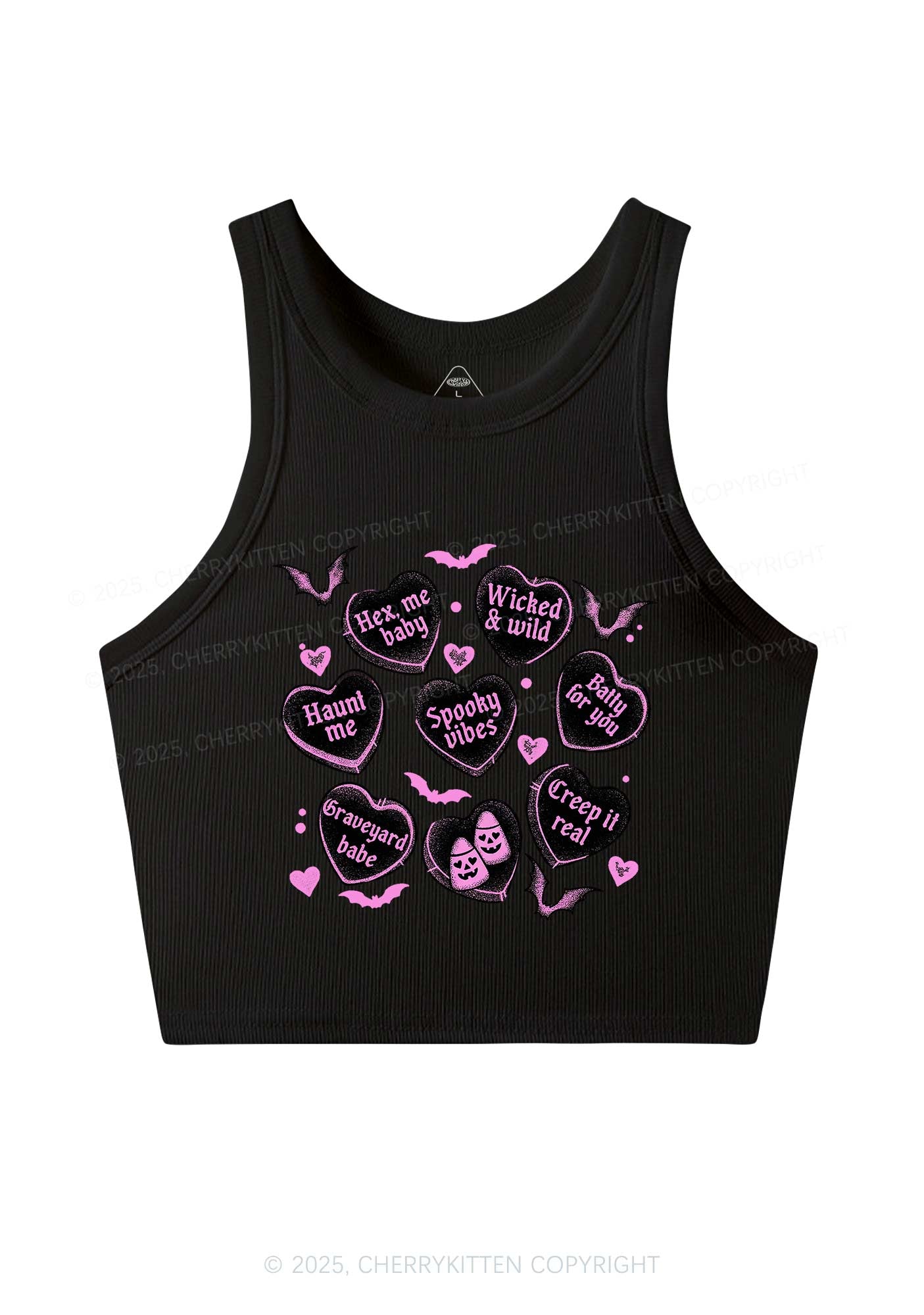 Spooky Candy Heart Valentine's Day Y2K Crop Tank Top Cherrykitten