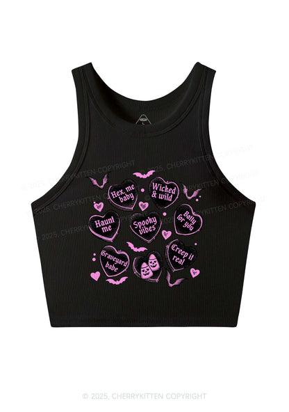 Spooky Candy Heart Valentine's Day Y2K Crop Tank Top Cherrykitten