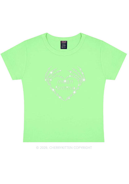 Rhinestone Mean Femme Skeleton Heart Pride Y2K Baby Tee Cherrykitten