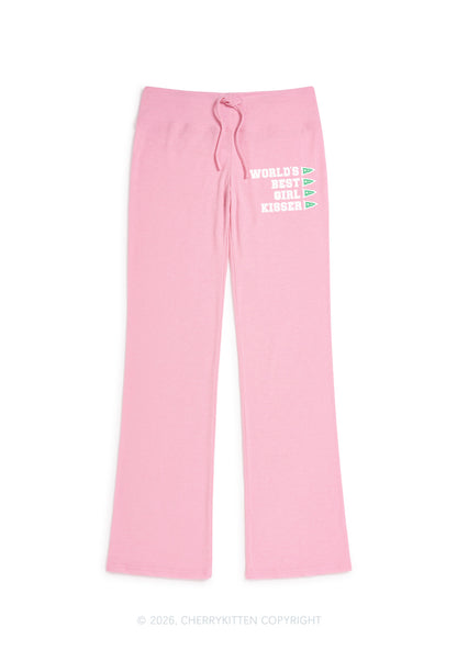 Worlds Best Girl Kisser Pride Y2K Low Rise Drawstring Flare Pants Cherrykitten