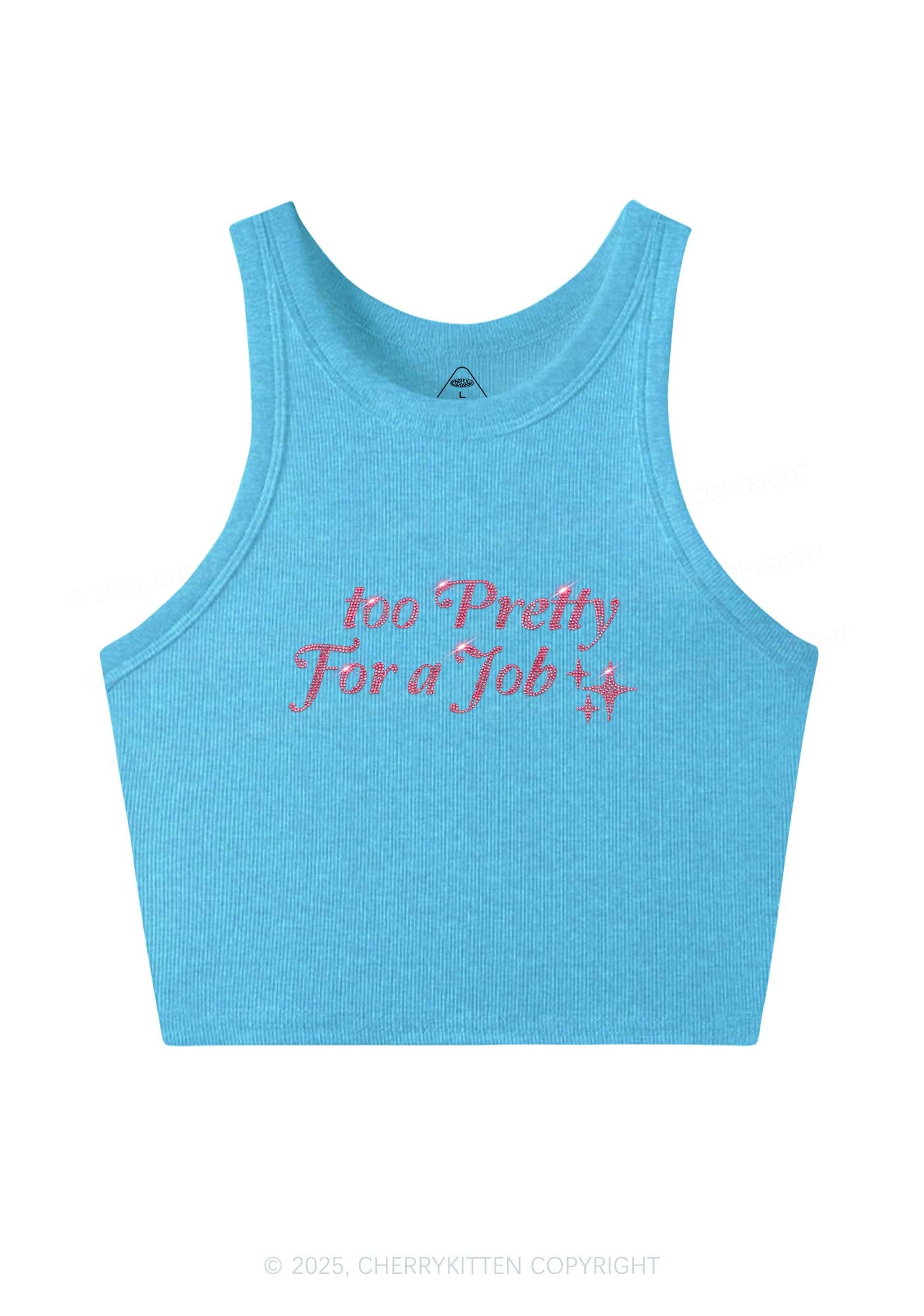 Rhinestone Too Pretty For Job Y2K Crop Tank Top Cherrykitten