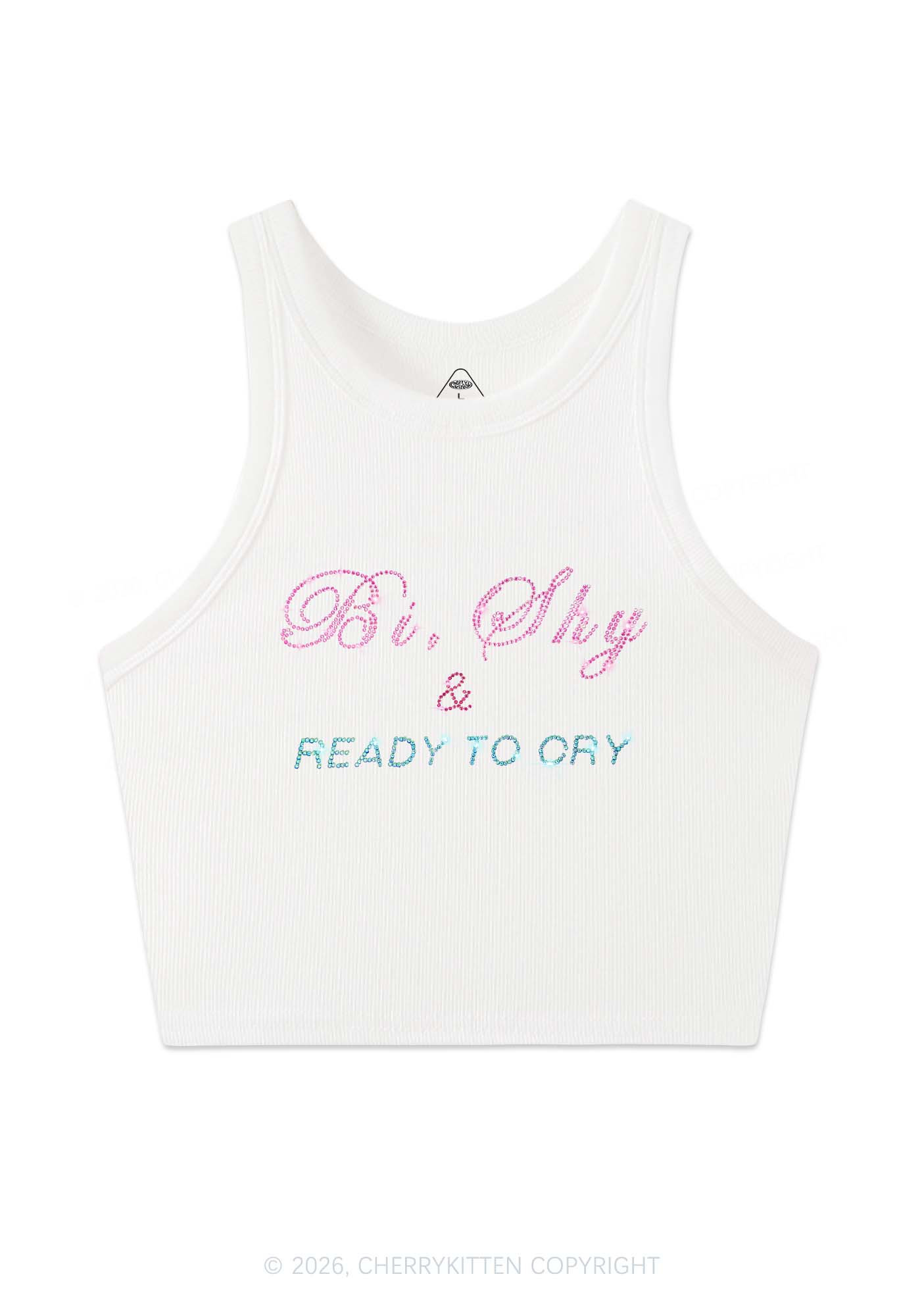 Rhinestone Bi Shy And Ready To Cry Pride Y2K Crop Tank Top Cherrykitten