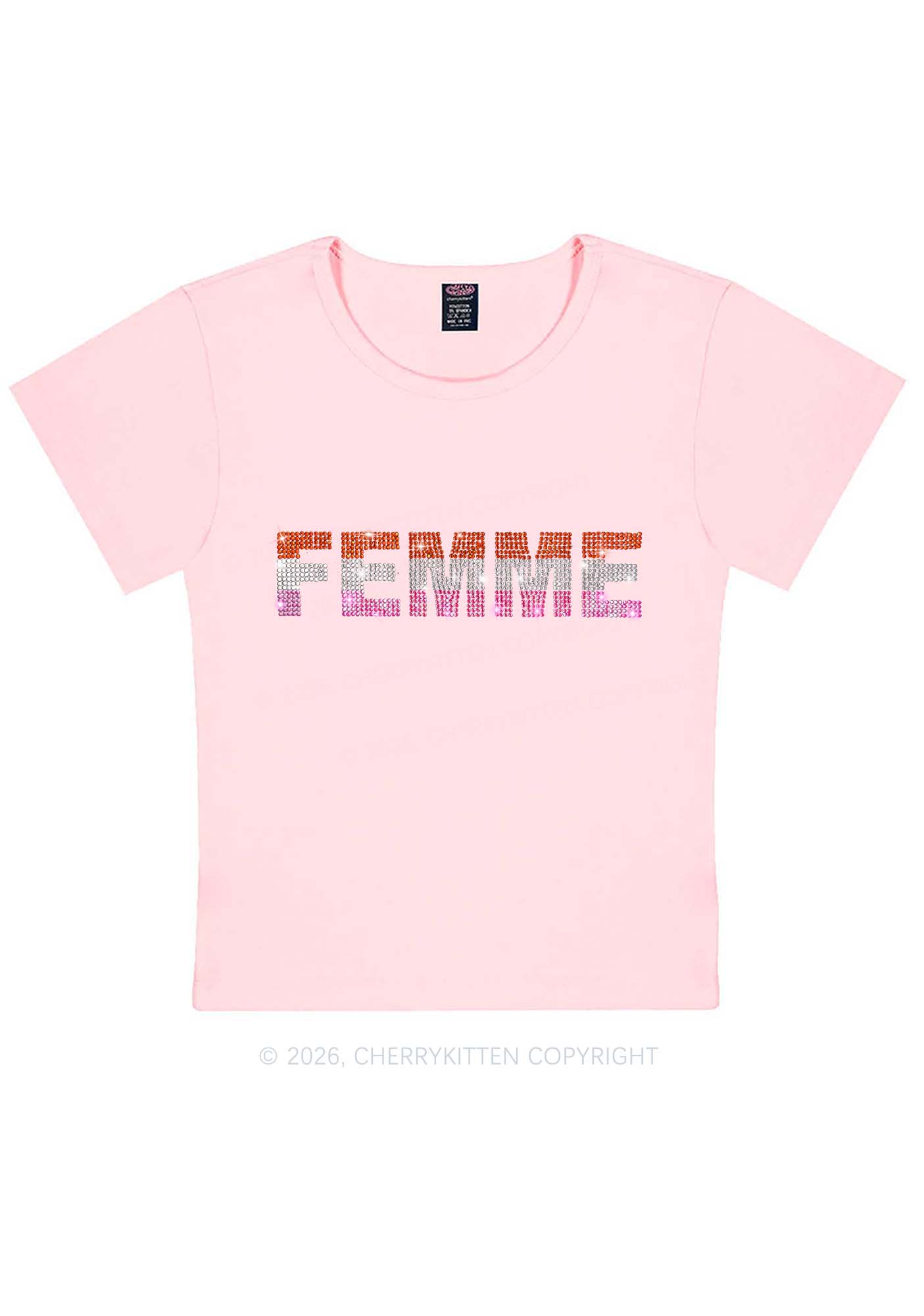 Rhinestone Femme Pride Y2K Baby Tee Cherrykitten