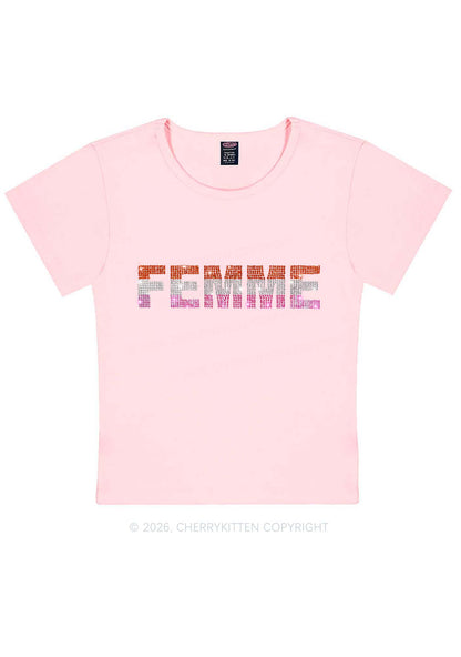 Rhinestone Femme Pride Y2K Baby Tee Cherrykitten