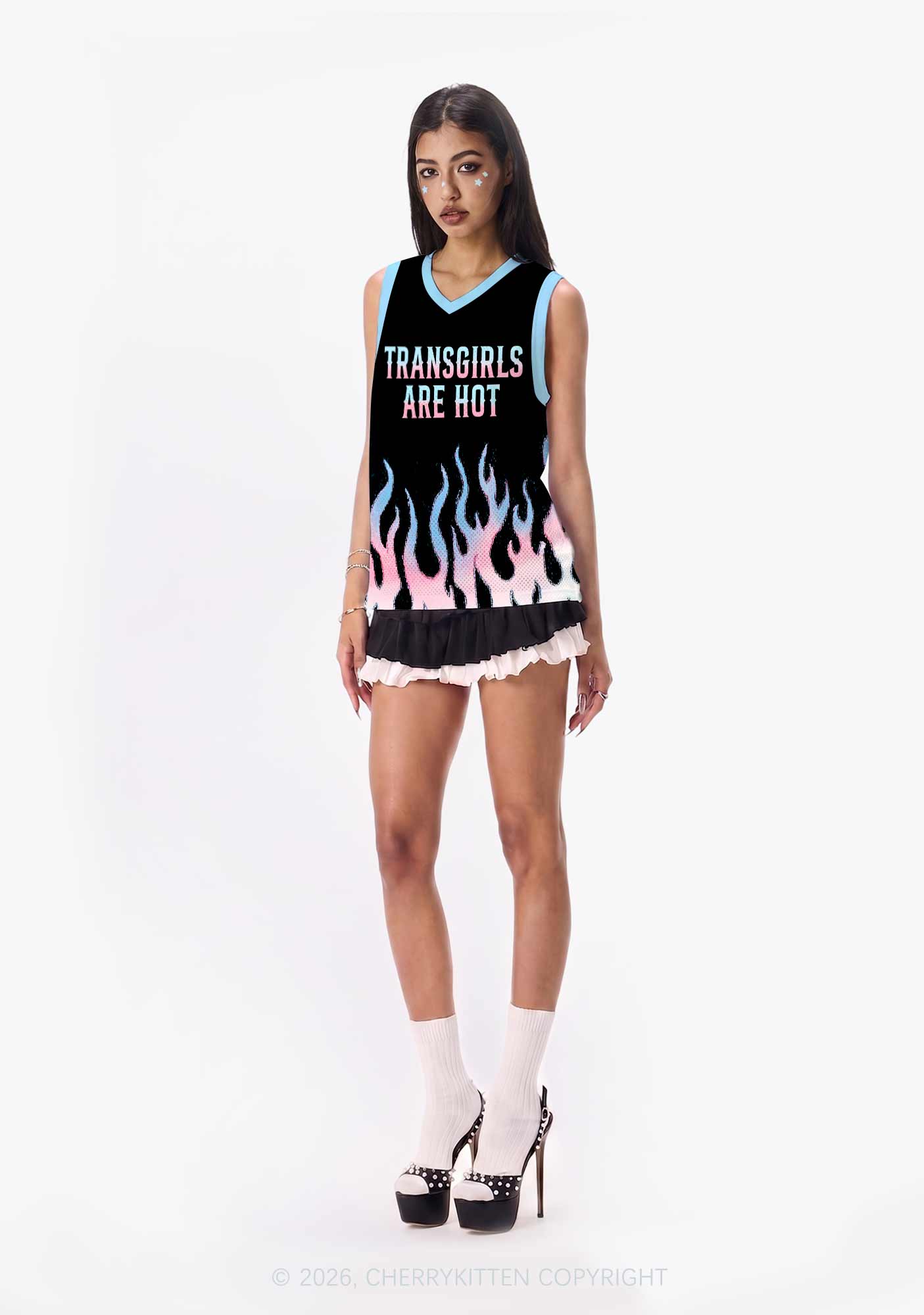 Transgirls Are Hot Flame Pride Y2K Sport Jersey Tank Cherrykitten
