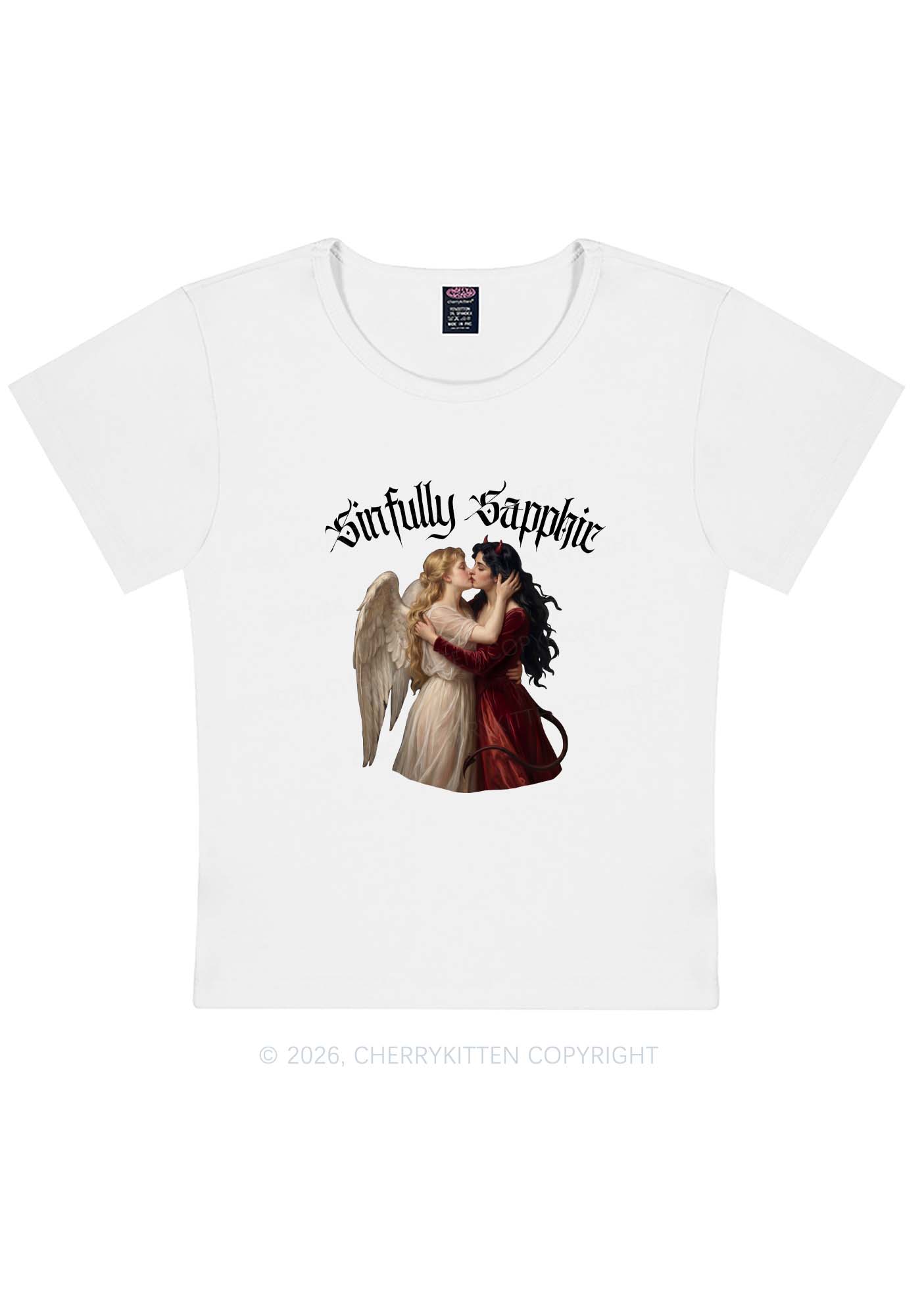 Sinfully Sapphic Pride Y2K Baby Tee Cherrykitten