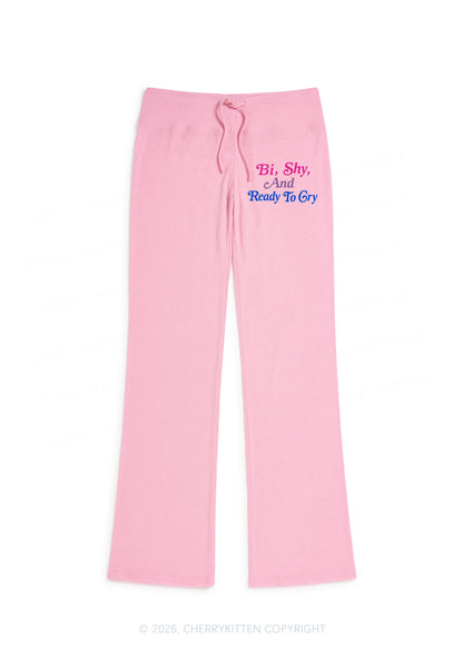 Bi Shy And Ready To Cry Pride Y2K Low Rise Drawstring Flare Pants Cherrykitten
