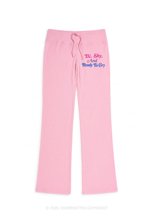 Bi Shy And Ready To Cry Pride Y2K Low Rise Drawstring Flare Pants Cherrykitten