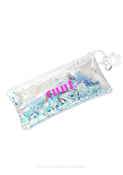 Pink Cxxt Horse Y2K Quicksand Transparent Pencil Pouch Cherrykitten