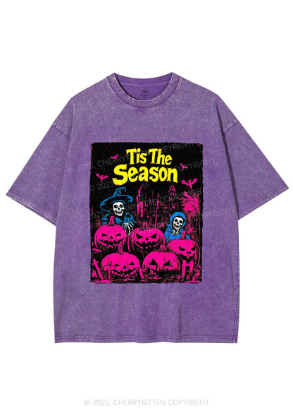Halloween Tis The Season Skull Y2K Shirts Washed Tee Cherrykitten