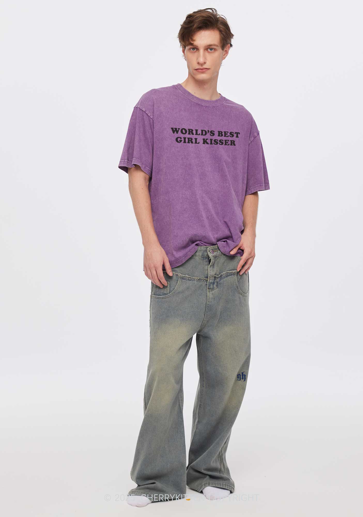 Best Girl Kisser Y2K Shirts Washed Tee Cherrykitten