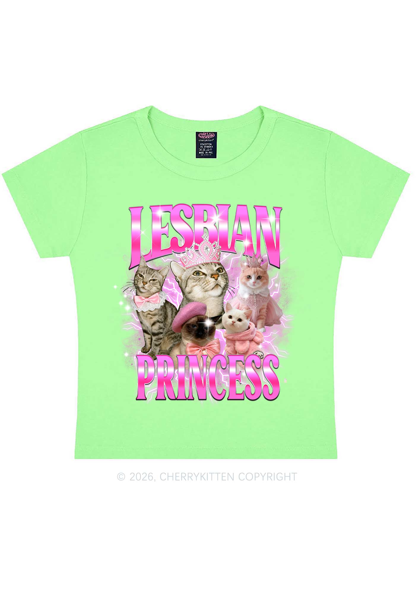 Lesbian Princess Cats Y2K Baby Tee Cherrykitten