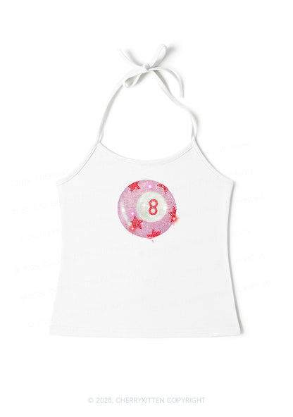 Rhinestone Pink Eight Ball Star Y2K Halter Neck Cami Cherrykitten