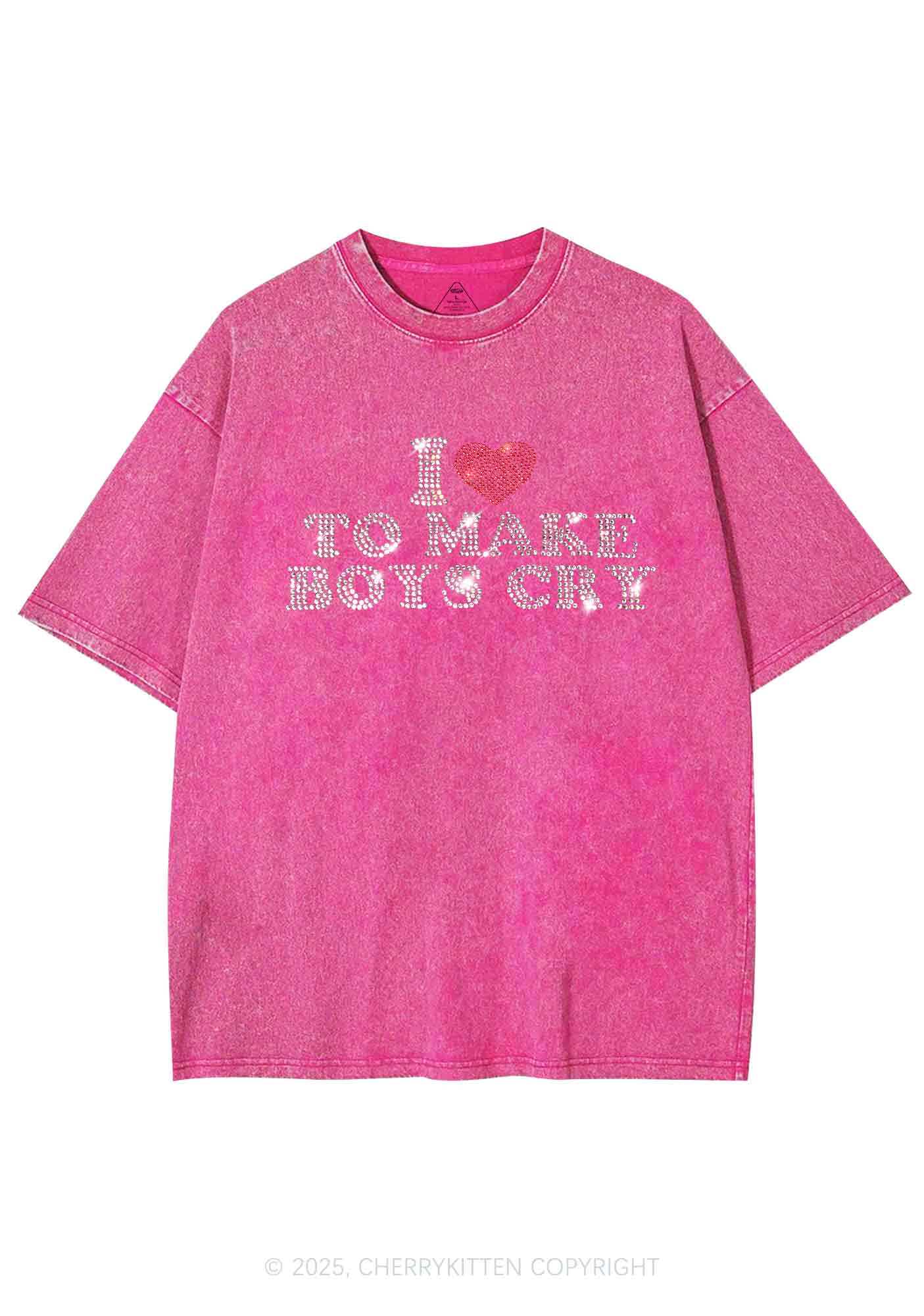 Rhinestone Love To Make Boys Cry Y2K Shirts Washed Tee Cherrykitten