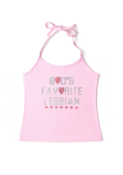 Rhinestone Gods Favorite Lesbian Pride Y2K Halter Neck Cami Cherrykitten
