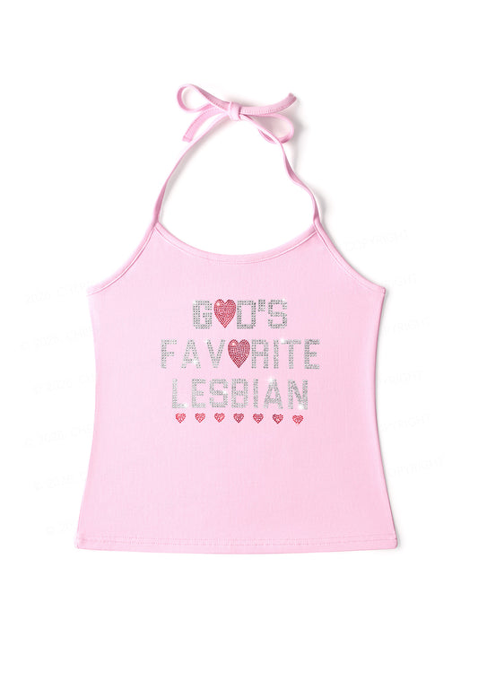 Rhinestone Gods Favorite Lesbian Pride Y2K Halter Neck Cami Cherrykitten