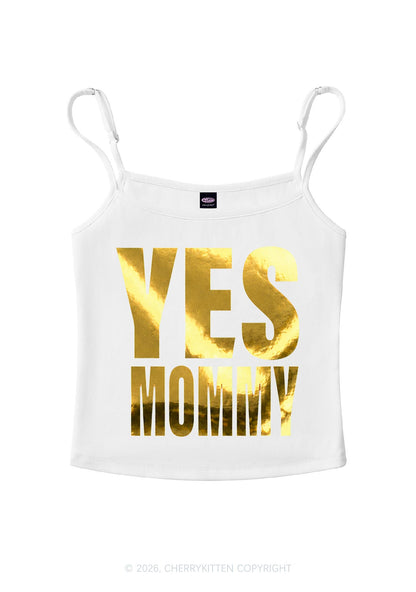 Yes Mommy Silver Foil Printed Y2K Spaghetti Strap Cami Cherrykitten