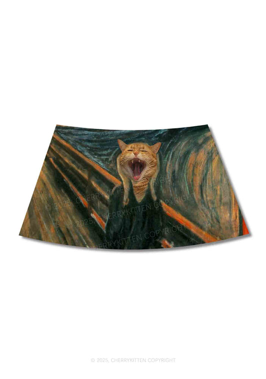 Screaming Cat Y2K Print Mini Skirt Cherrykitten