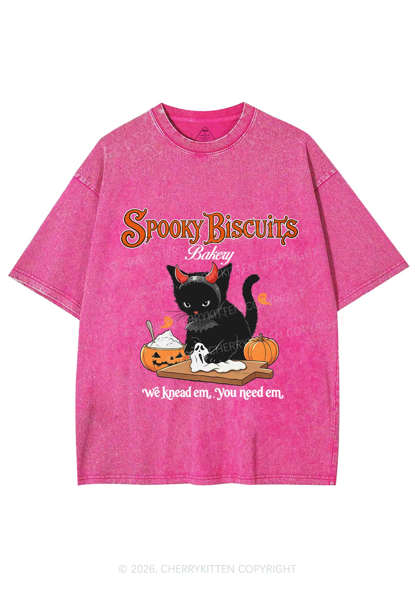 Halloween Black Cat Spooky Biscuits Y2K Shirts Washed Tee Cherrykitten