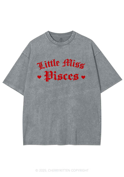 Custom Zodiac Little Miss Y2K Shirts Washed Tee Cherrykitten