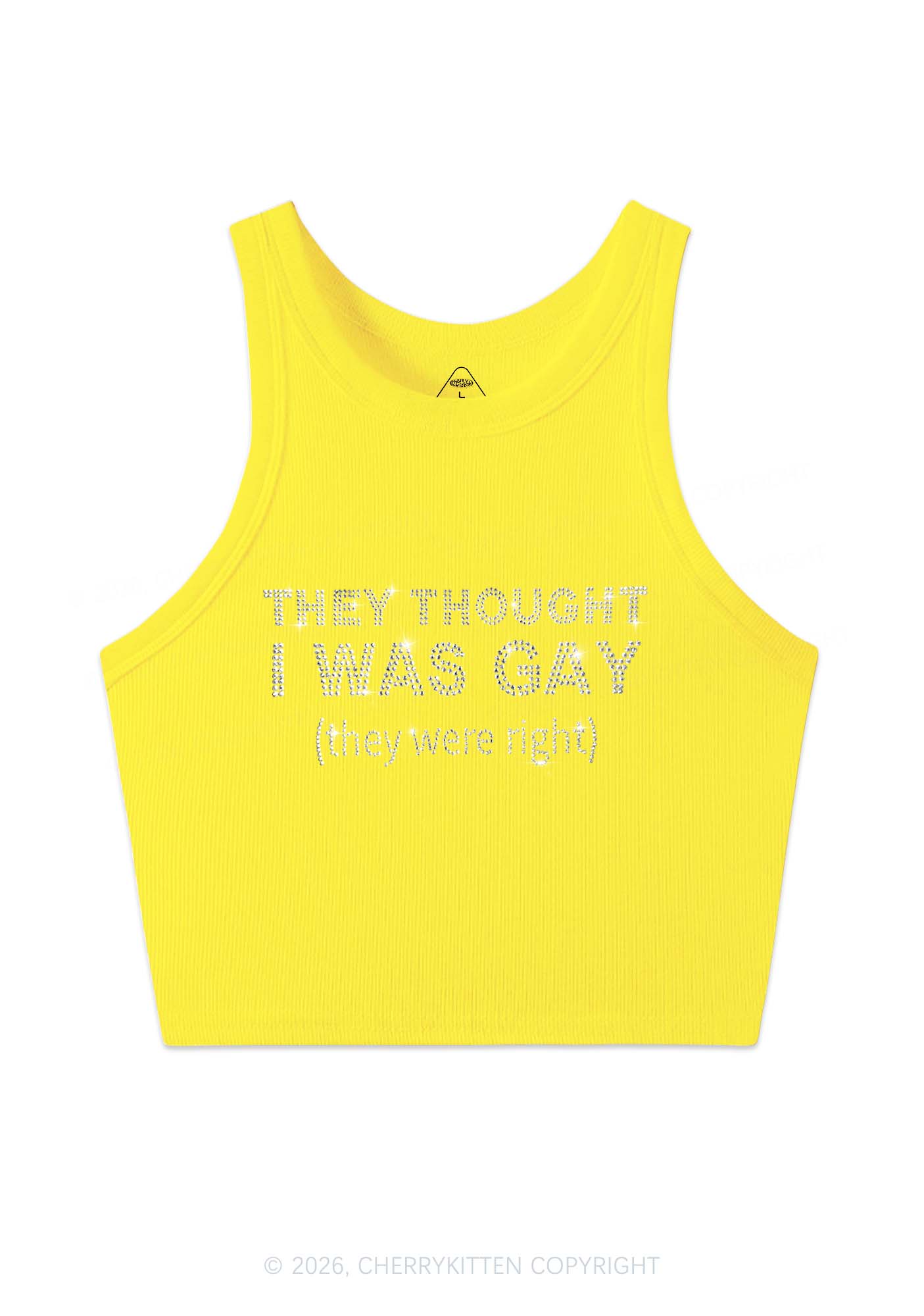 Rhinestone They Thought I Was Gay Pride Y2K Crop Tank Top Cherrykitten