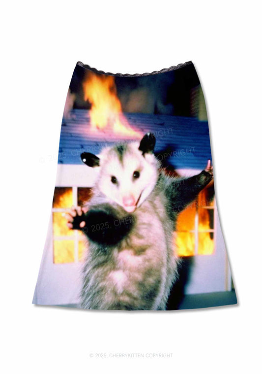 Rat Dancing Y2K Print Midi Skirt Cherrykitten